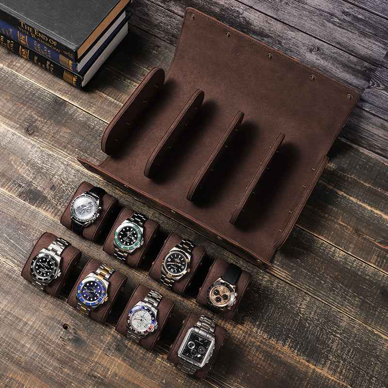 Leather 8 Watch Roll Storage Case for Travel Display - TTpen