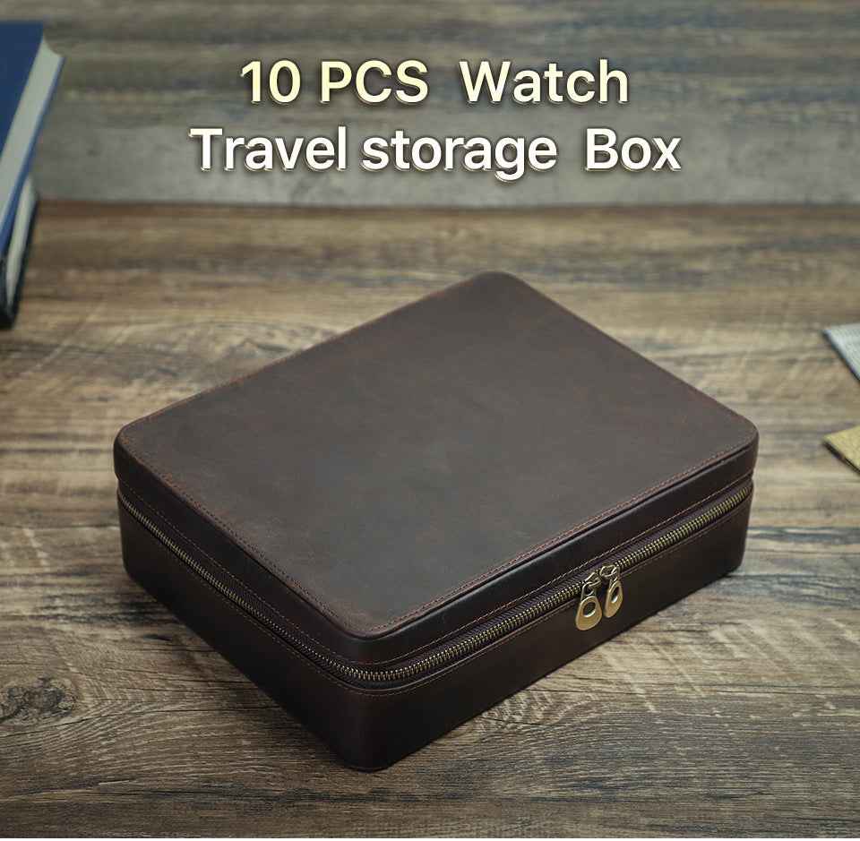 Leather 10 Slots Watch Case Zippered Storage Box for Travel Display - TTpen
