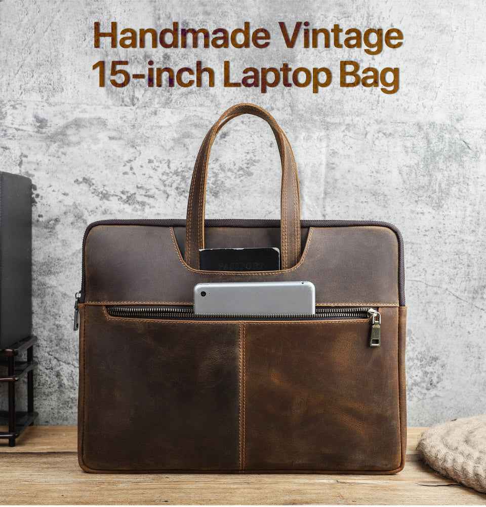 Leather Laptop Briefcase 15.4 inch with 5 Pockets for Macbook Pro Air - TTpen