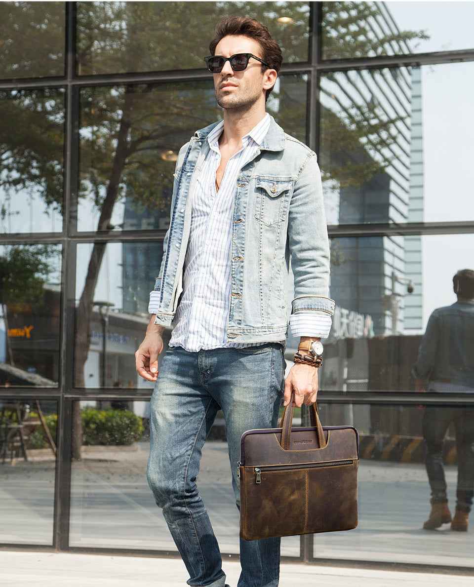 Leather Laptop Briefcase 15.4 inch with 5 Pockets for Macbook Pro Air - TTpen