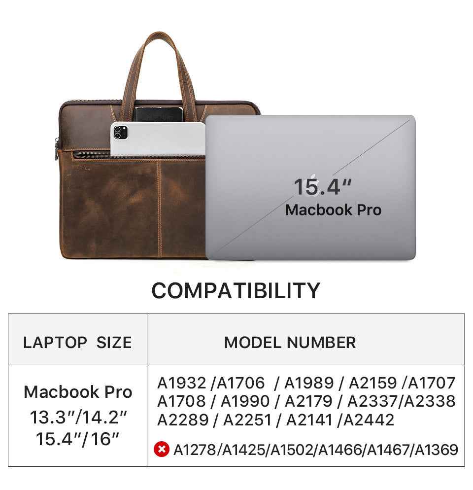 Leather Laptop Briefcase 15.4 inch with 5 Pockets for Macbook Pro Air - TTpen
