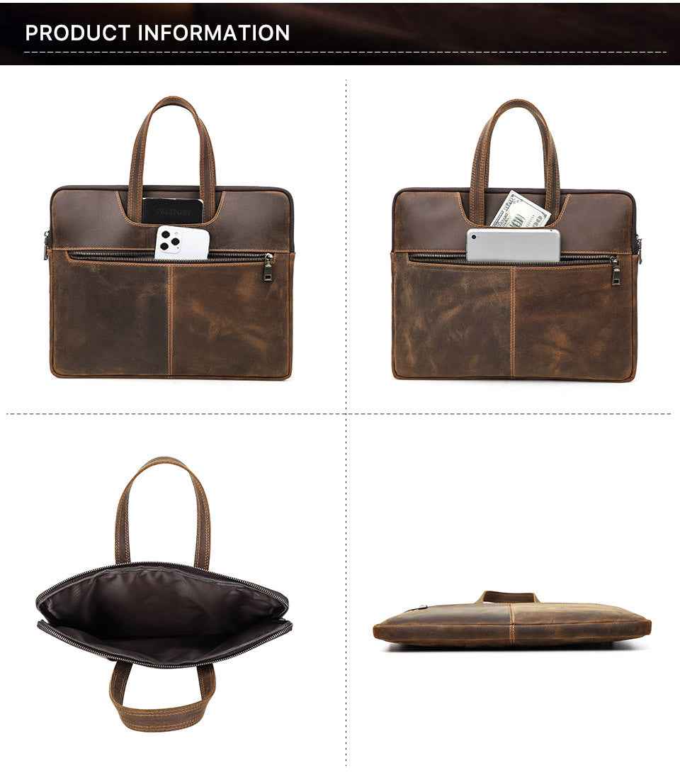 Leather Laptop Briefcase 15.4 inch with 5 Pockets for Macbook Pro Air - TTpen