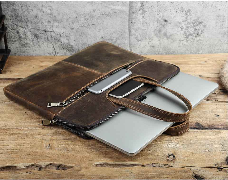 Leather Laptop Briefcase 15.4 inch with 5 Pockets for Macbook Pro Air - TTpen