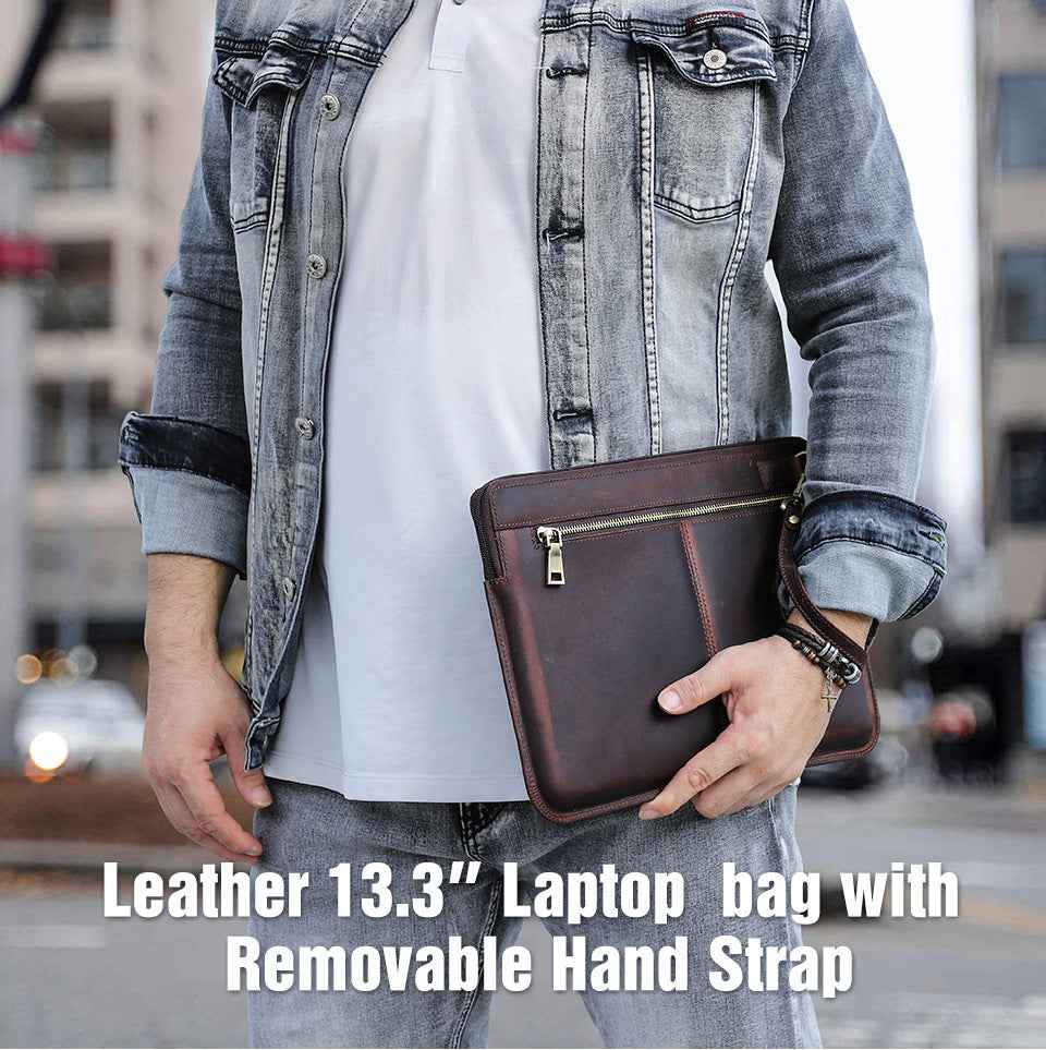 Leather Slim Laptop Sleeve Case 13.3 inch with 2 Zip Pocket - TTpen