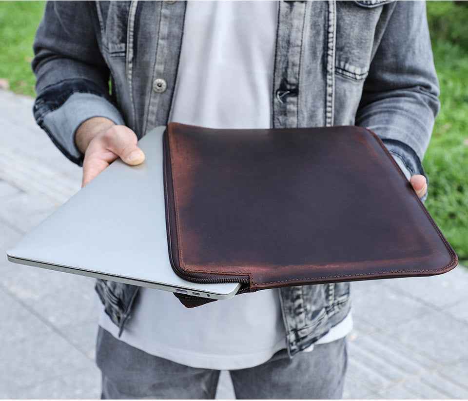 Leather Slim Laptop Sleeve Case 13.3 inch with 2 Zip Pocket - TTpen