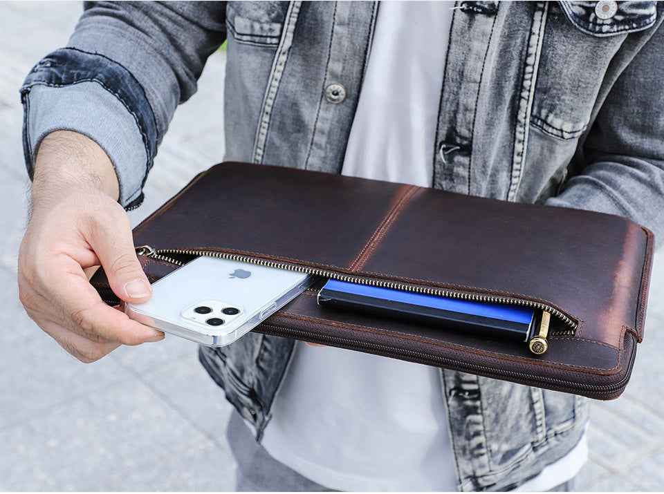 Leather Slim Laptop Sleeve Case 13.3 inch with 2 Zip Pocket - TTpen