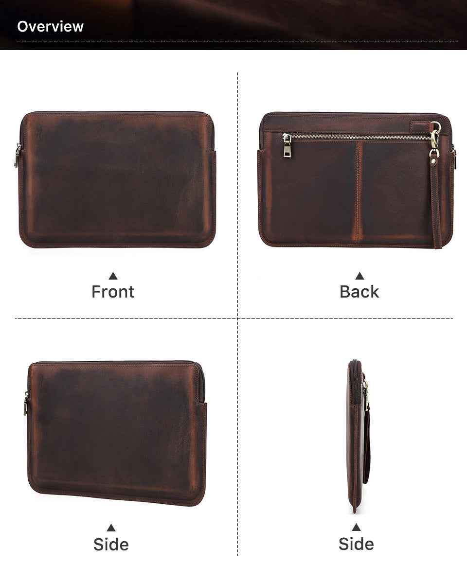 Leather Slim Laptop Sleeve Case 13.3 inch with 2 Zip Pocket - TTpen