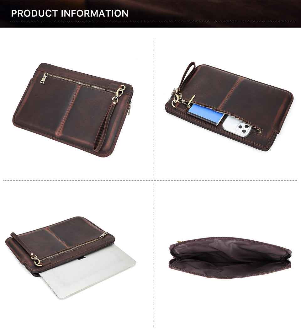 Leather Slim Laptop Sleeve Case 13.3 inch with 2 Zip Pocket - TTpen