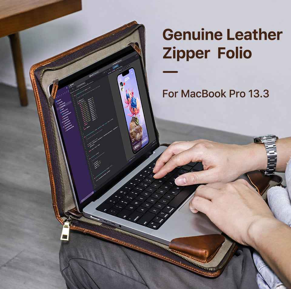 Leather Laptop Zipper Folio Case 13.3 inch for Macbook Pro Air - TTpen