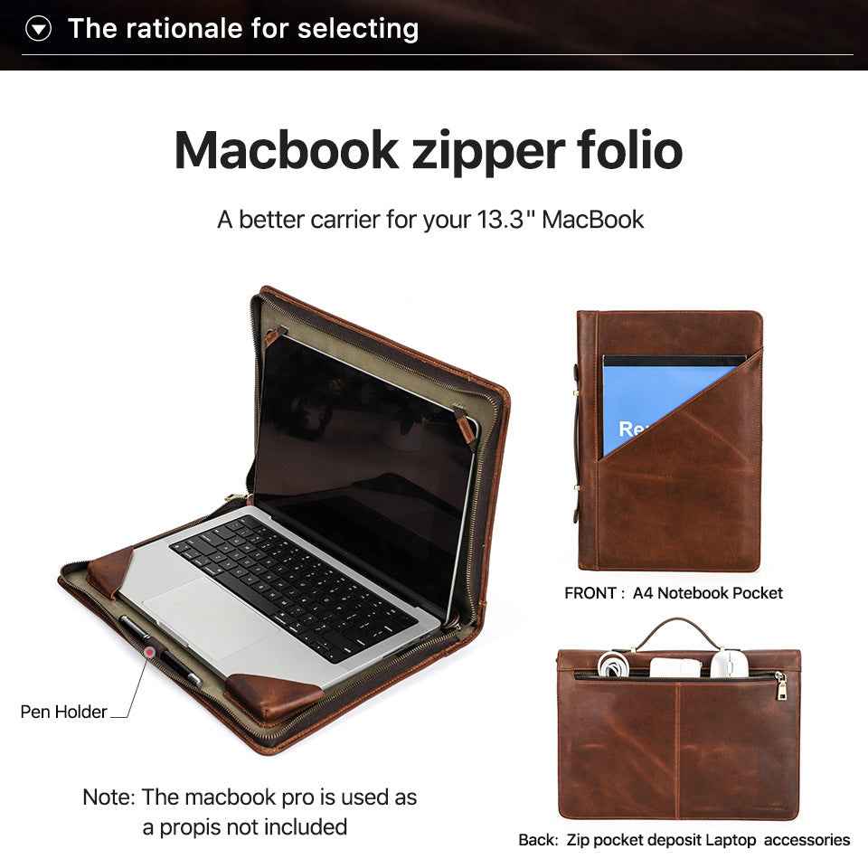 Leather Laptop Zipper Folio Case 13.3 inch for Macbook Pro Air - TTpen