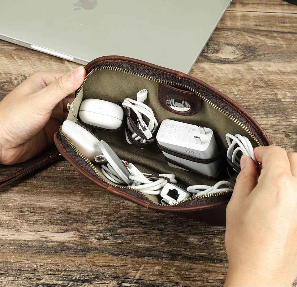 Leather Electronic Organizer Bag Tech Kit Storage Case - TTpen