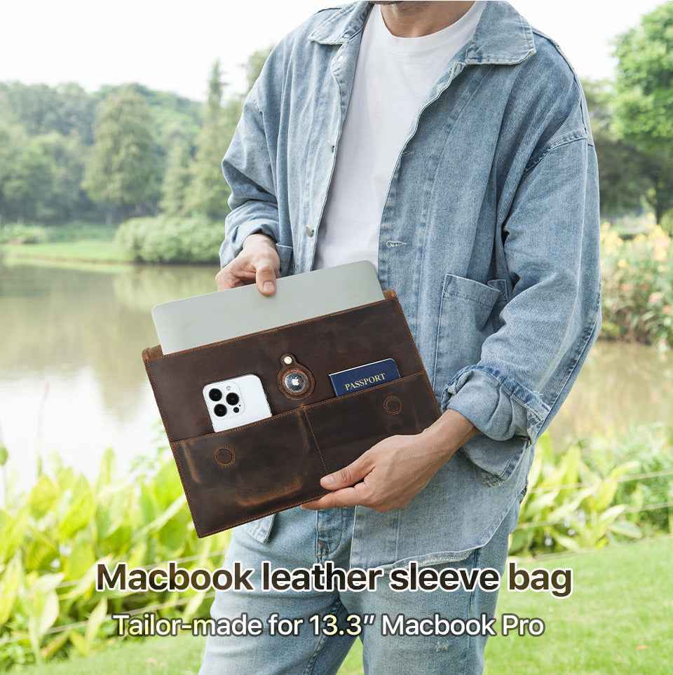 Leather Slim Laptop Sleeve Case 13.3 inch with Airtag Holder - TTpen
