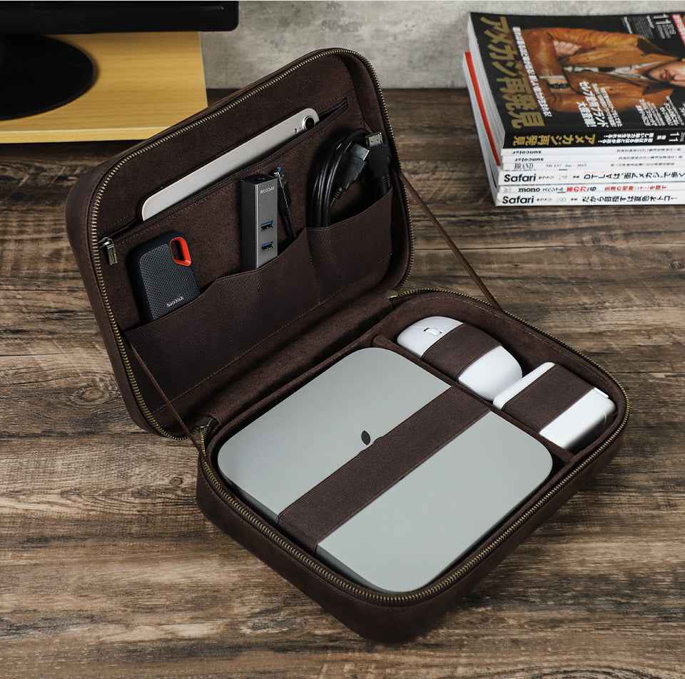 Leather Electronic Tech Accessories Storage Case for Apple Mac Mini - TTpen