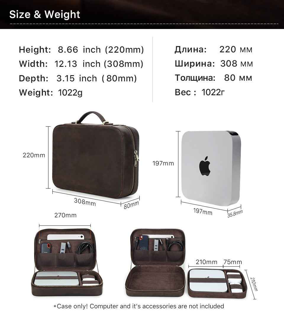 Leather Electronic Tech Accessories Storage Case for Apple Mac Mini - TTpen
