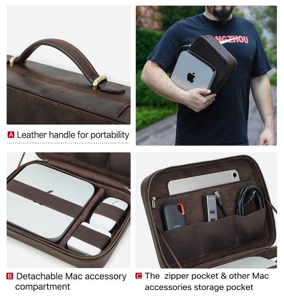 Leather Electronic Tech Accessories Storage Case for Apple Mac Mini - TTpen