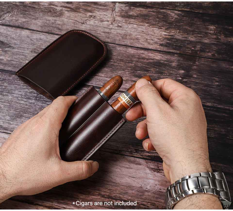 Leather Cigar Case Travel Humidor for 2 Cigars - TTpen