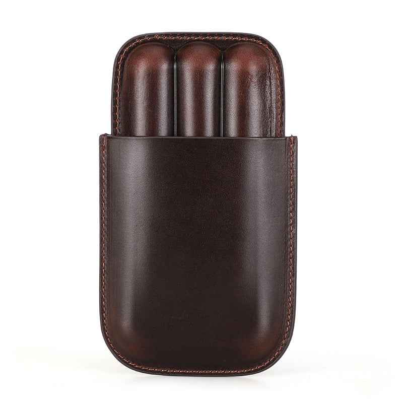 Leather Cigar Case Travel Humidor for 3 Cigars - TTpen