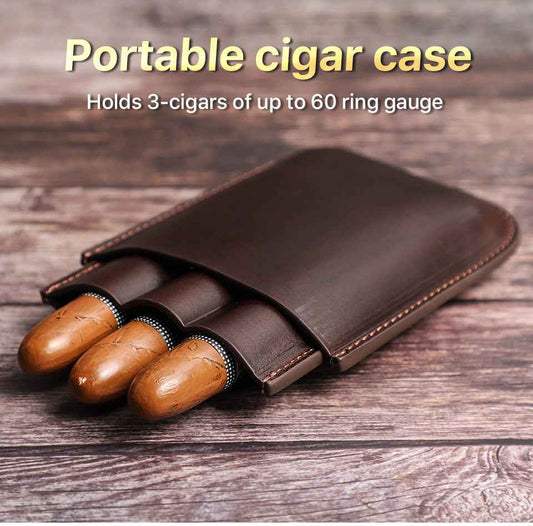 Leather Cigar Case Travel Humidor for 3 Cigars - TTpen