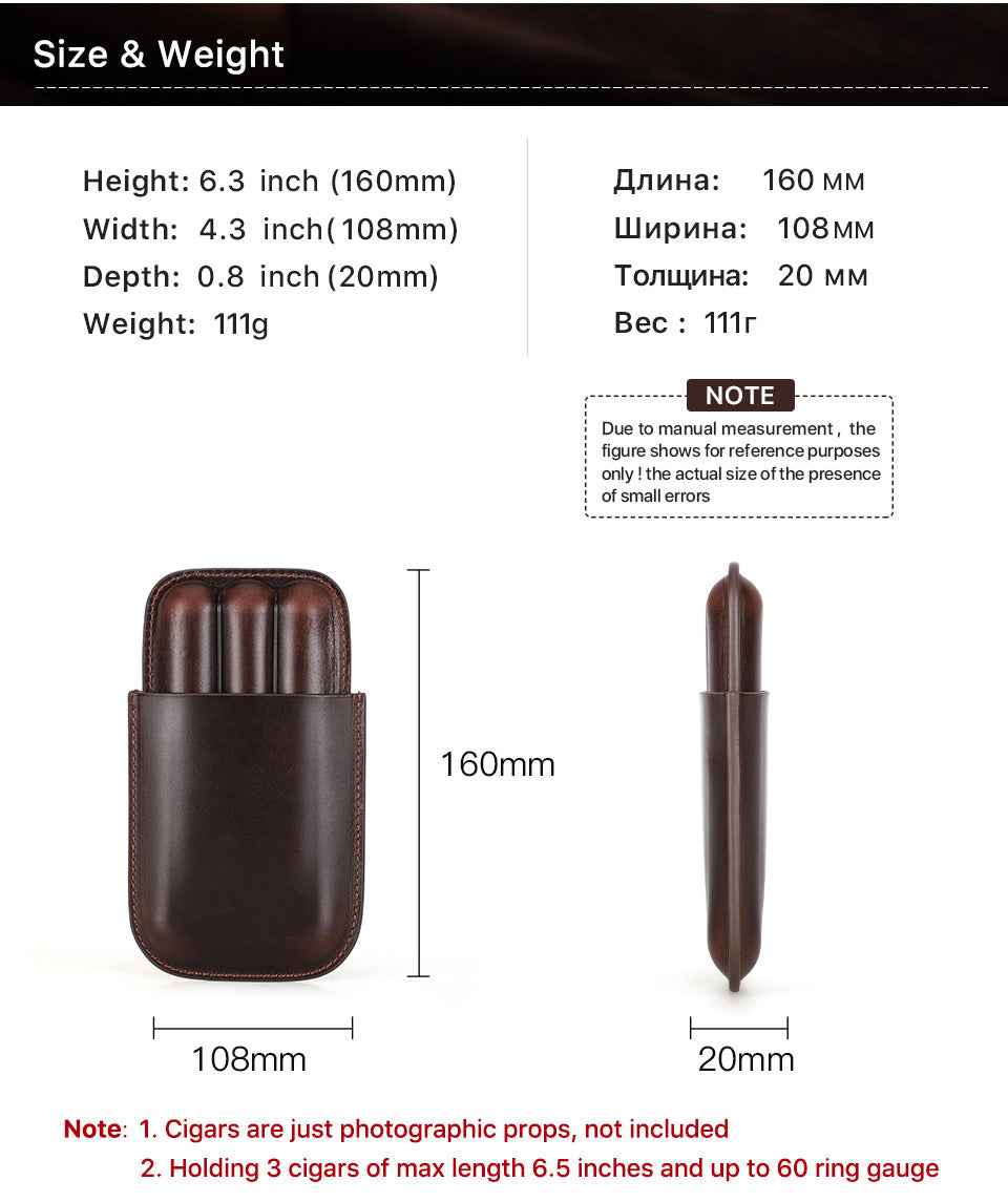 Leather Cigar Case Travel Humidor for 3 Cigars - TTpen