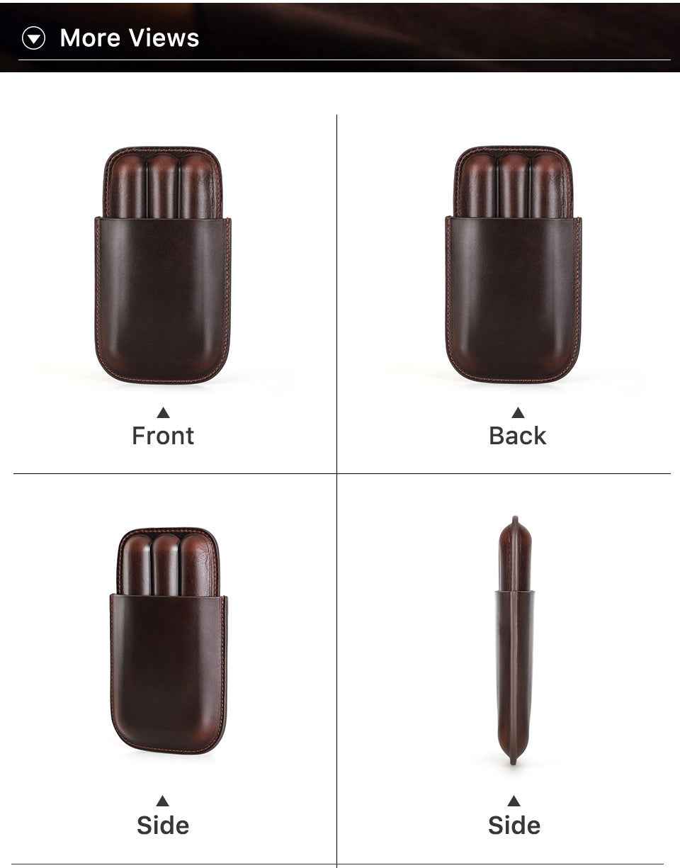 Leather Cigar Case Travel Humidor for 3 Cigars - TTpen