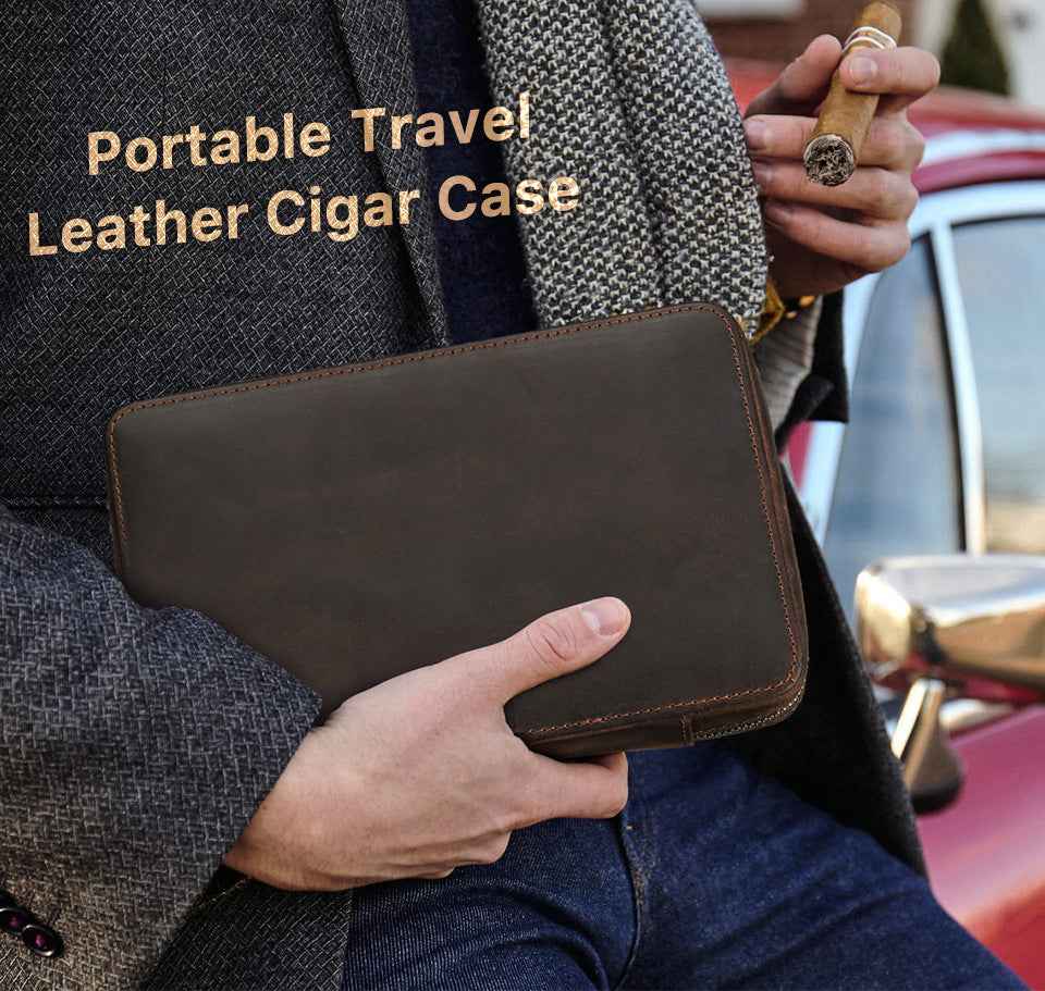 Leather Cigar Case Travel Humidor for 4 Cigars Storage Box - TTpen
