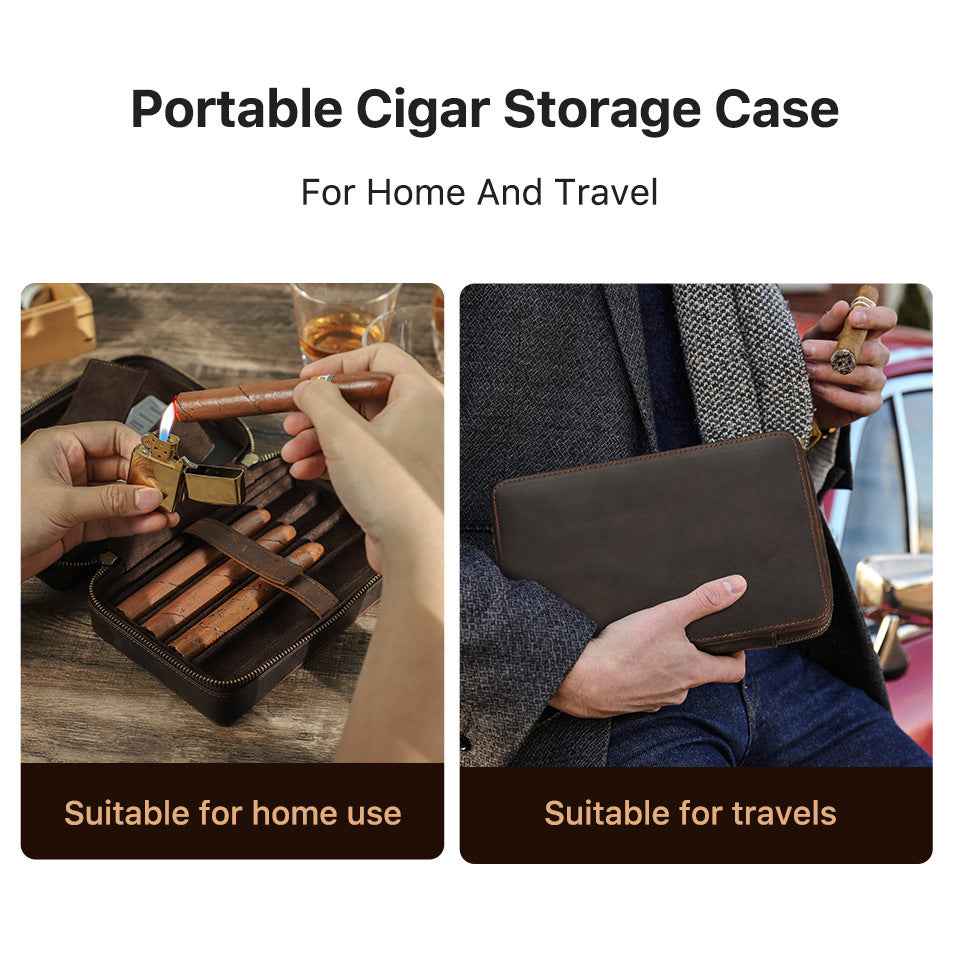 Leather Cigar Case Travel Humidor for 4 Cigars Storage Box - TTpen