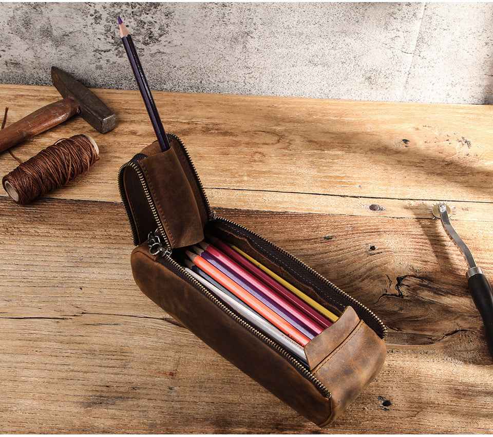 Leather Zipper Pencil Case Pen Pouch - TTpen