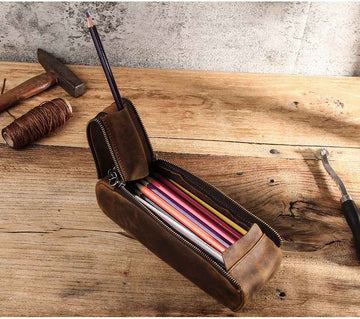 Leather Zipper Pencil Case Pen Pouch - TTpen