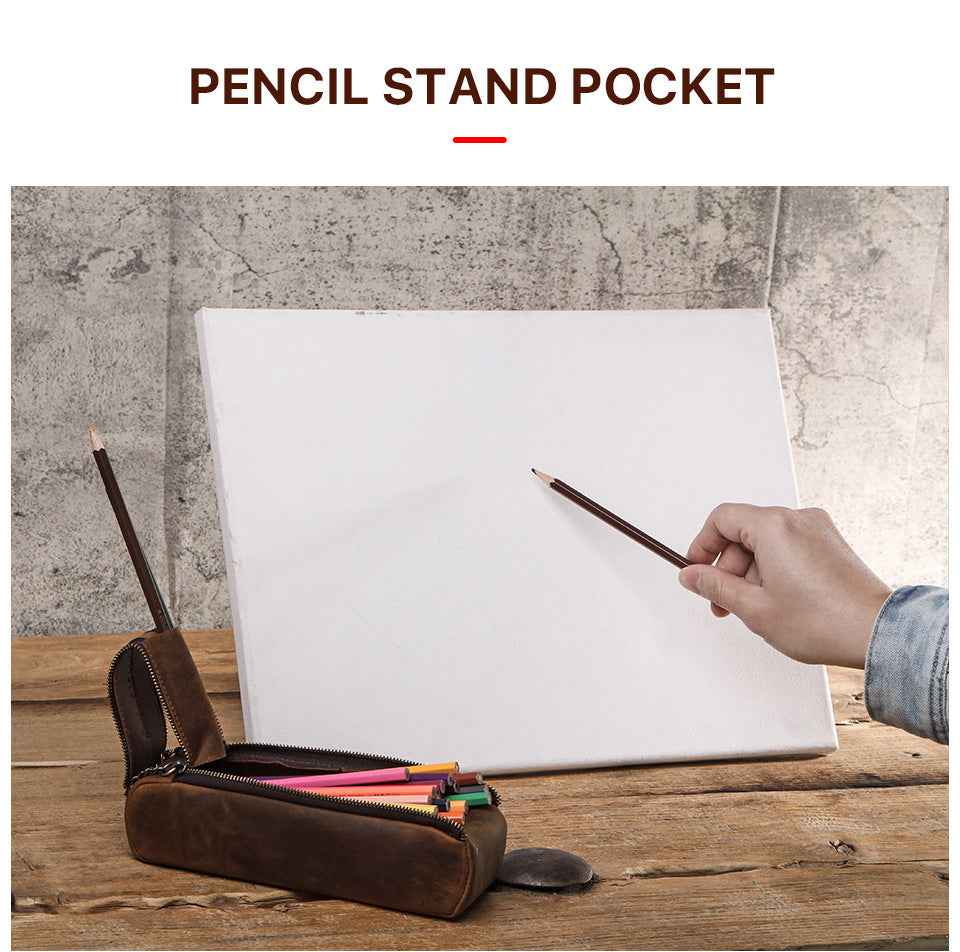 Leather Zipper Pencil Case Pen Pouch - TTpen