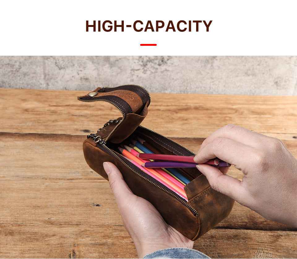 Leather Zipper Pencil Case Pen Pouch - TTpen