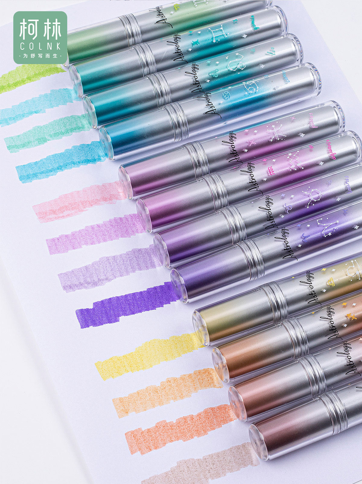 COLNK Zodiac Glitter Highlighters – 12-Color Set with 4mm Chisel Tip