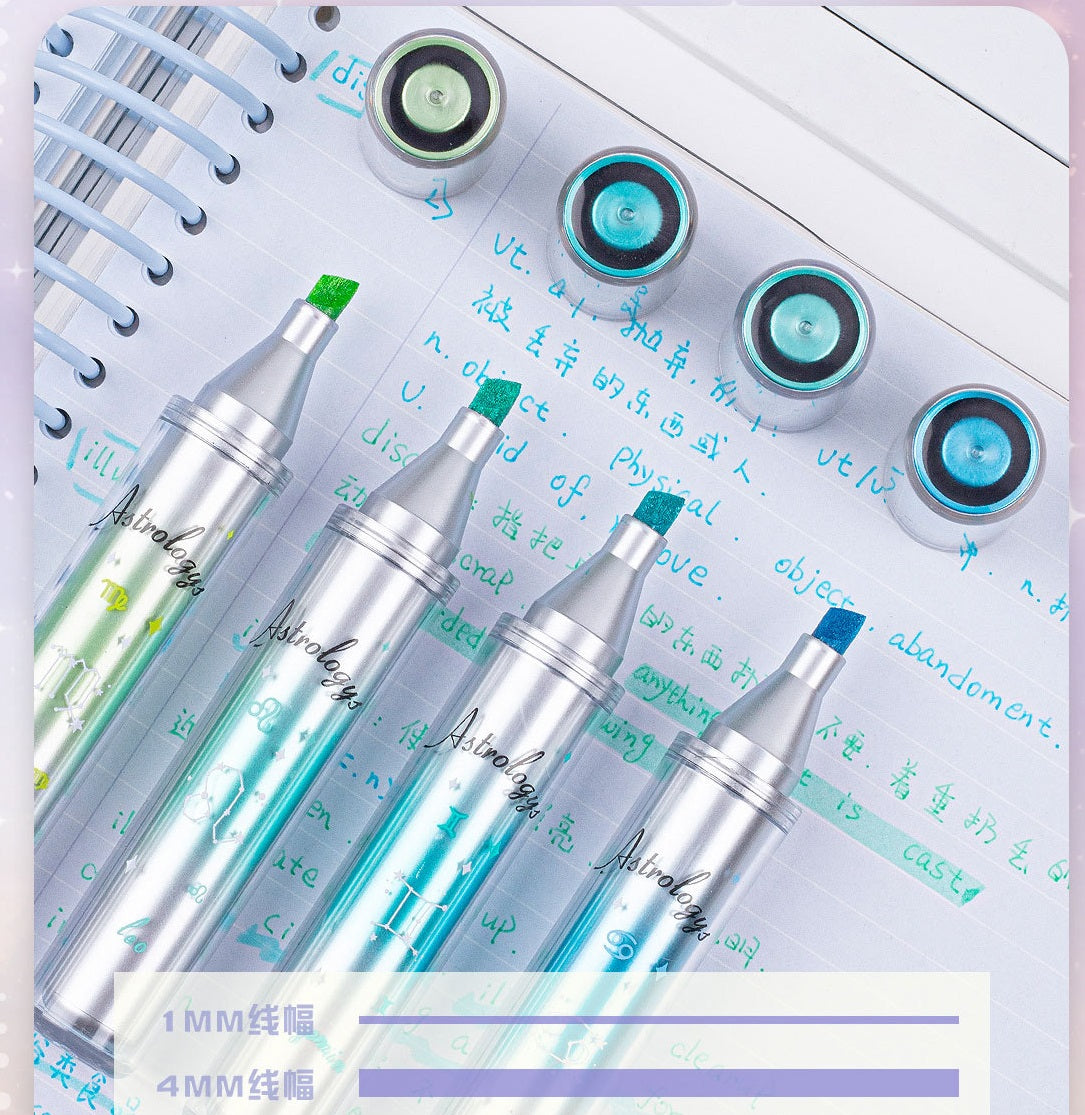 COLNK Zodiac Glitter Highlighters – 12-Color Set with 4mm Chisel Tip