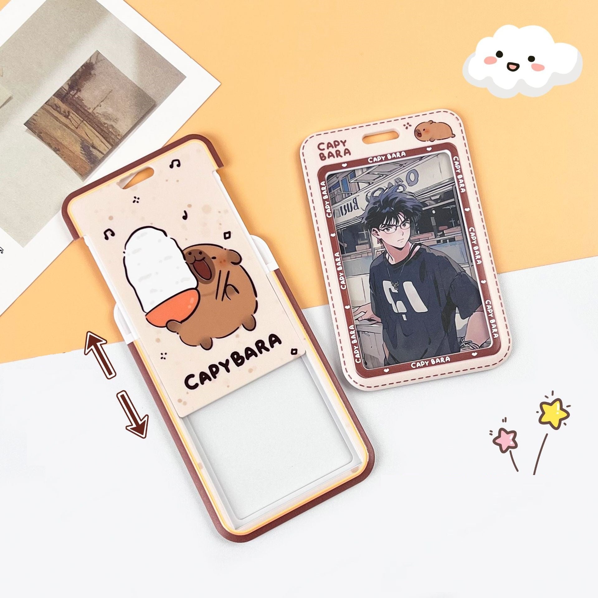 Capybara ID Card Badges Holder Set with Retractable Lanyard (4-Pack)