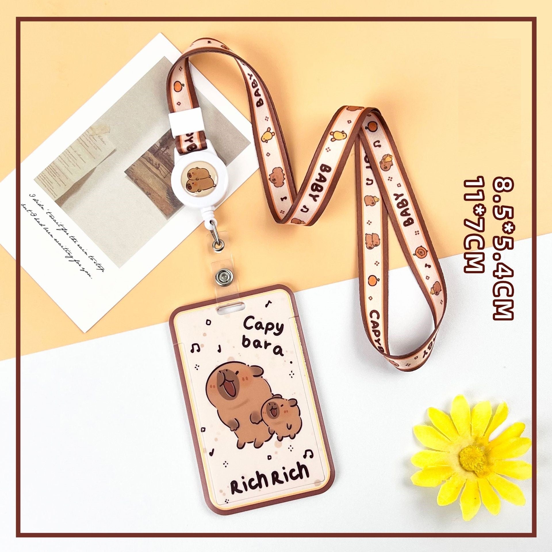 Capybara ID Card Badges Holder Set with Retractable Lanyard (4-Pack)
