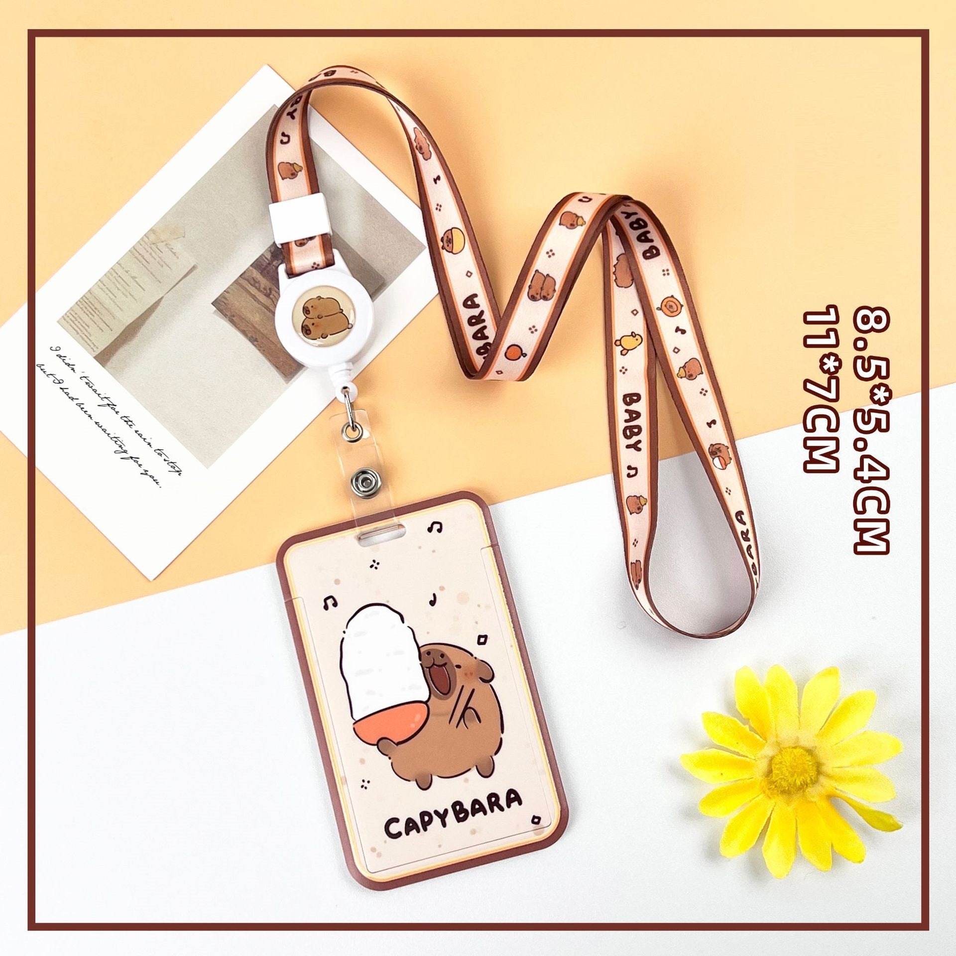 Capybara ID Card Badges Holder Set with Retractable Lanyard (4-Pack)