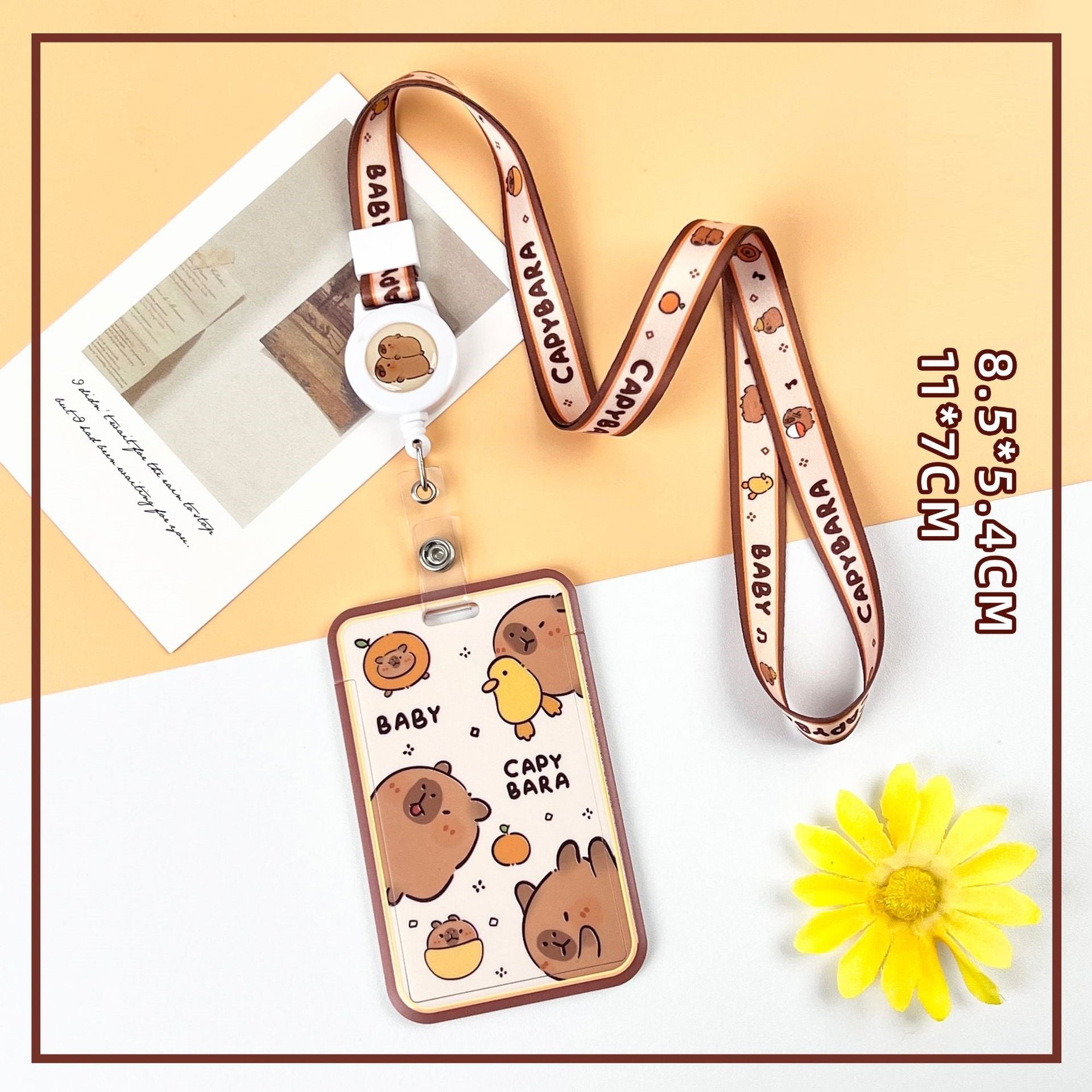 Capybara ID Card Badges Holder Set with Retractable Lanyard (4-Pack)