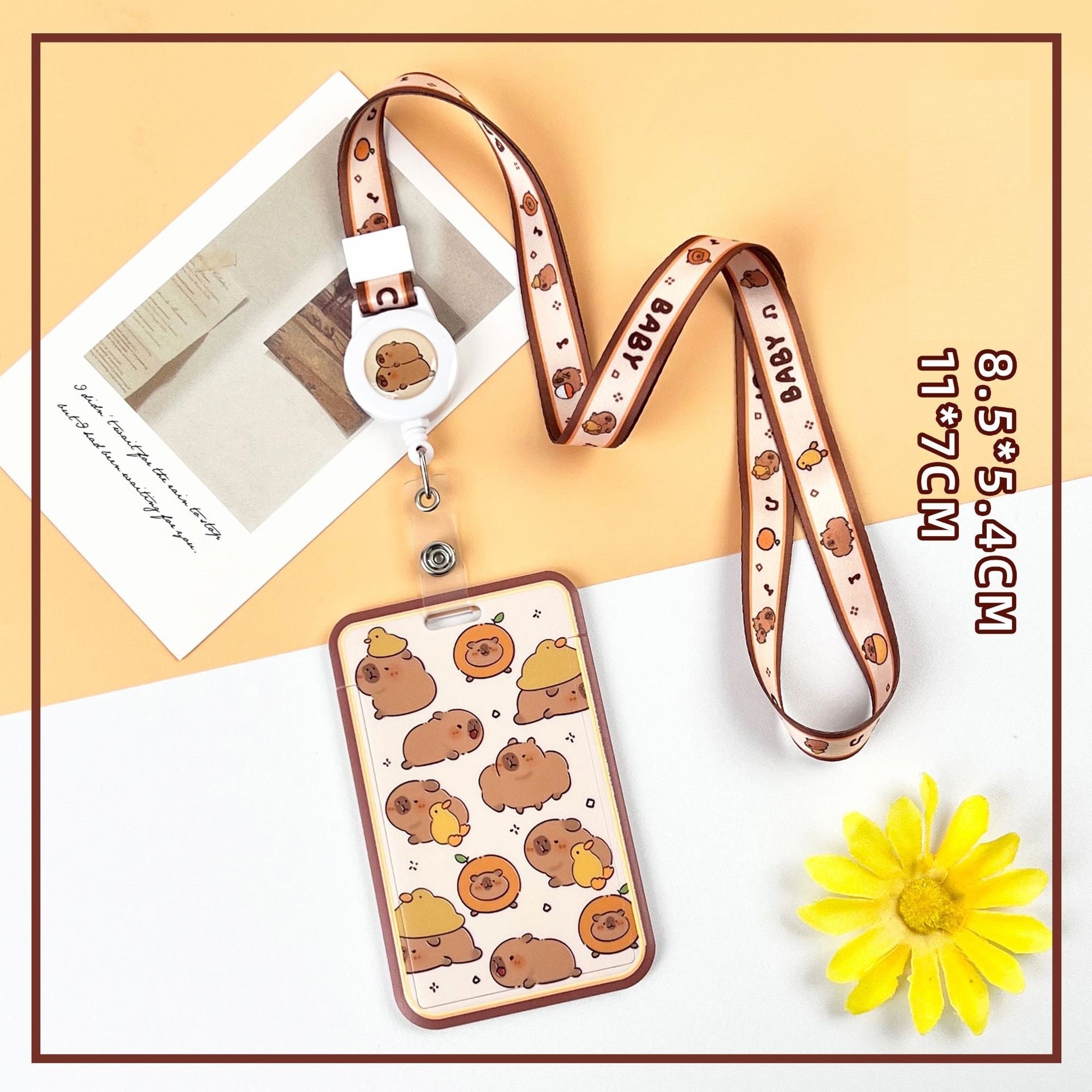 Capybara ID Card Badges Holder Set with Retractable Lanyard (4-Pack)
