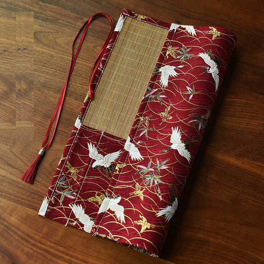 Chinese Japanese Calligraphy Brush Roll 8-Slot Bamboo Brush Holder