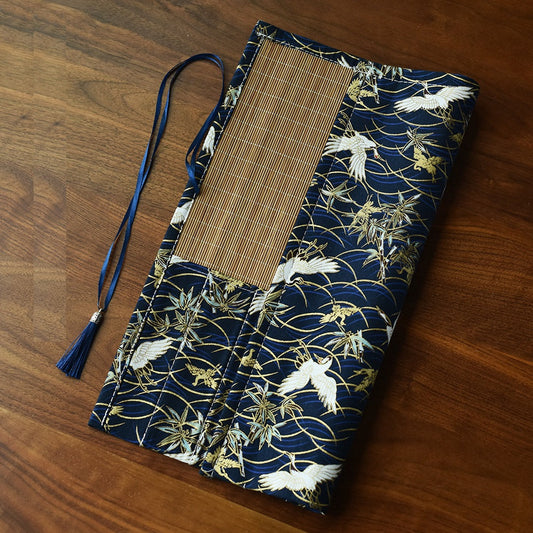 Chinese Japanese Calligraphy Brush Roll 8-Slot Bamboo Brush Holder