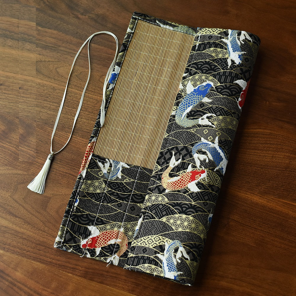 Chinese Japanese Calligraphy Brush Roll 8-Slot Bamboo Brush Holder