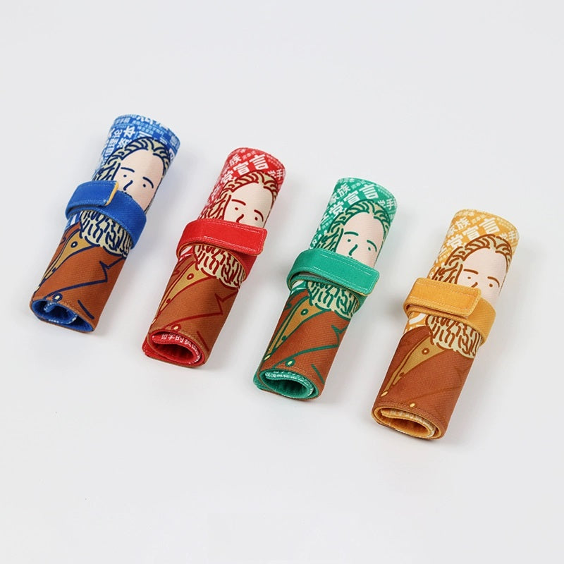 Hand-Painted Chinese Marxist Calligraphy Brush Pen Roll Pouch