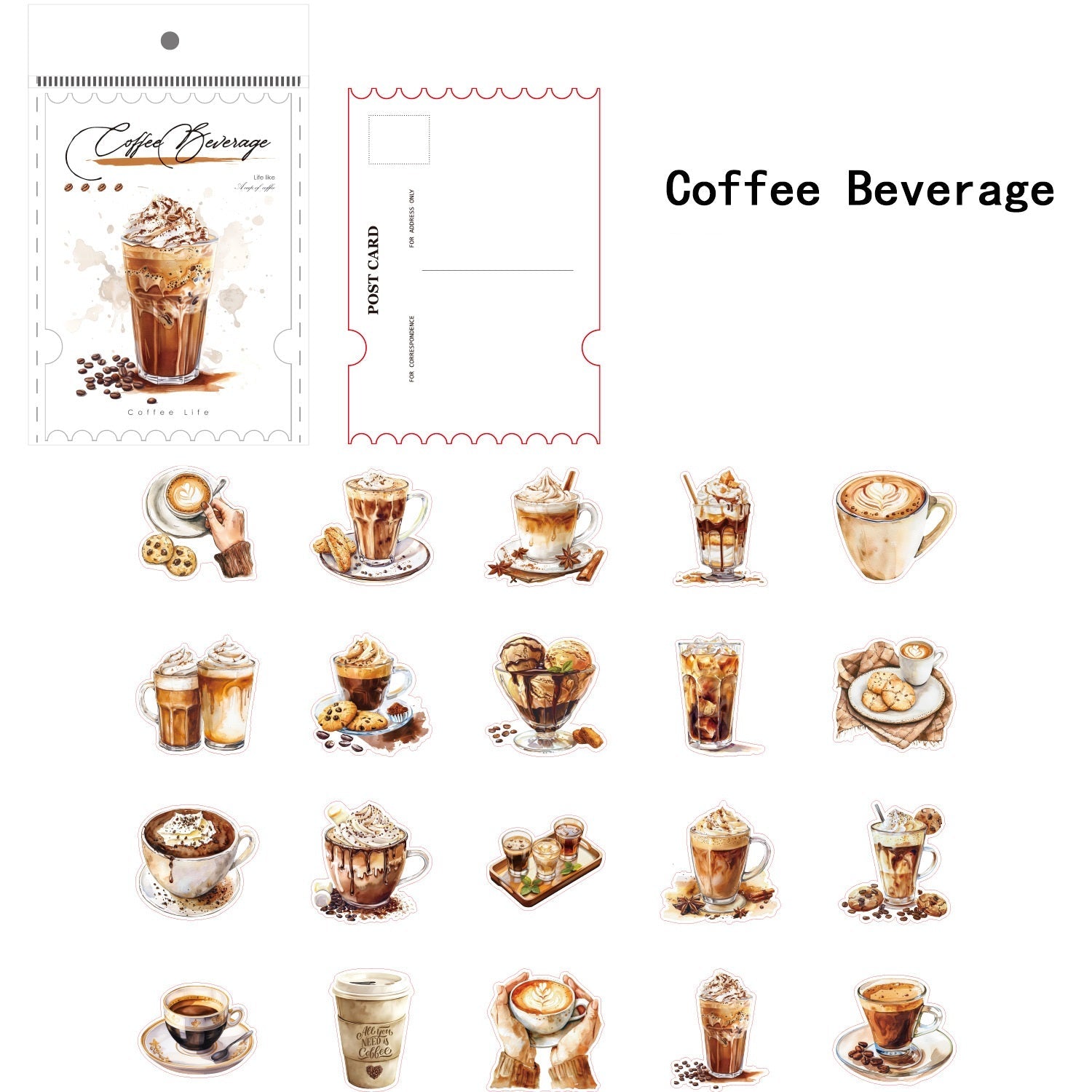 Coffee Lovers PET Sticker Set 120 Adhesive Decals for Journals Planners