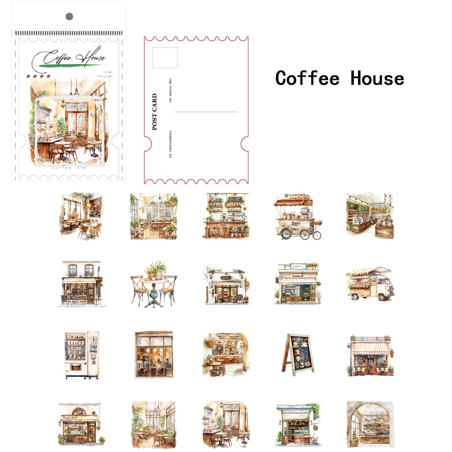 Coffee Lovers PET Sticker Set 120 Adhesive Decals for Journals Planners