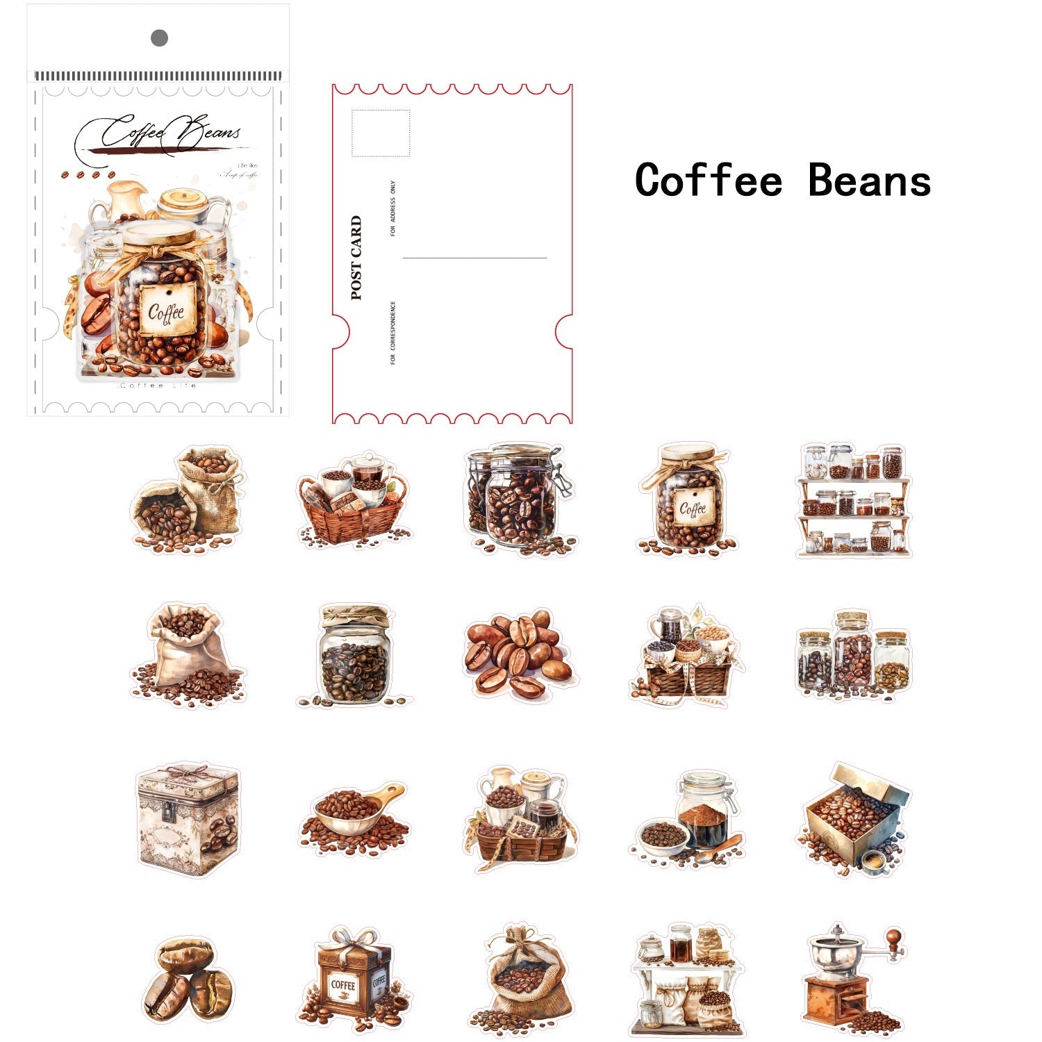 Coffee Lovers PET Sticker Set 120 Adhesive Decals for Journals Planners