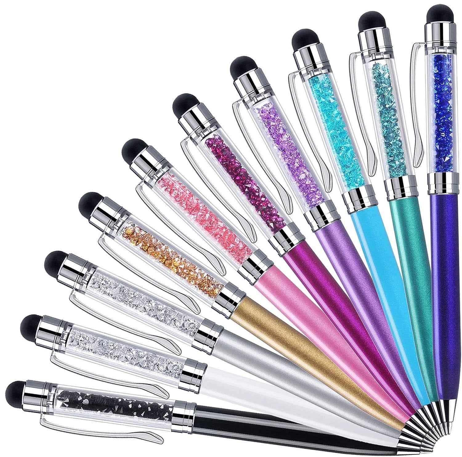 2in1 Crystal Stylus Ballpoint Pens,Medium Point Black Ink 10 Pack - TTpen