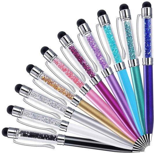 2in1 Crystal Stylus Ballpoint Pens,Medium Point Black Ink 10 Pack - TTpen