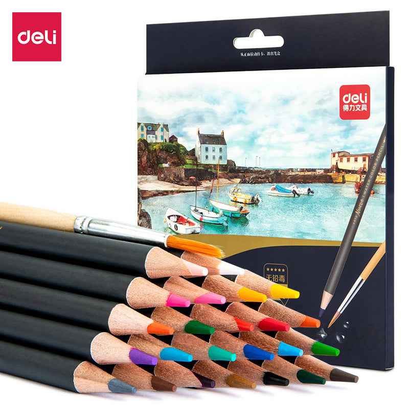 DELI Watercolor Pencils,Box of 24/36/48 Colors with Paint Brush - TTpen
