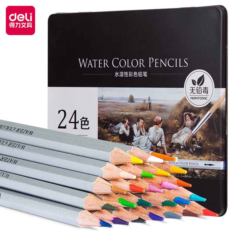 DELI Watercolor Pencils,24/36/48/72 Colors Tin Box with Paint Brush - TTpen