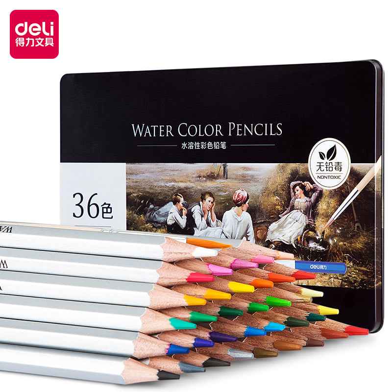 DELI Watercolor Pencils,24/36/48/72 Colors Tin Box with Paint Brush - TTpen