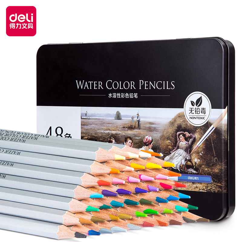 DELI Watercolor Pencils,24/36/48/72 Colors Tin Box with Paint Brush - TTpen